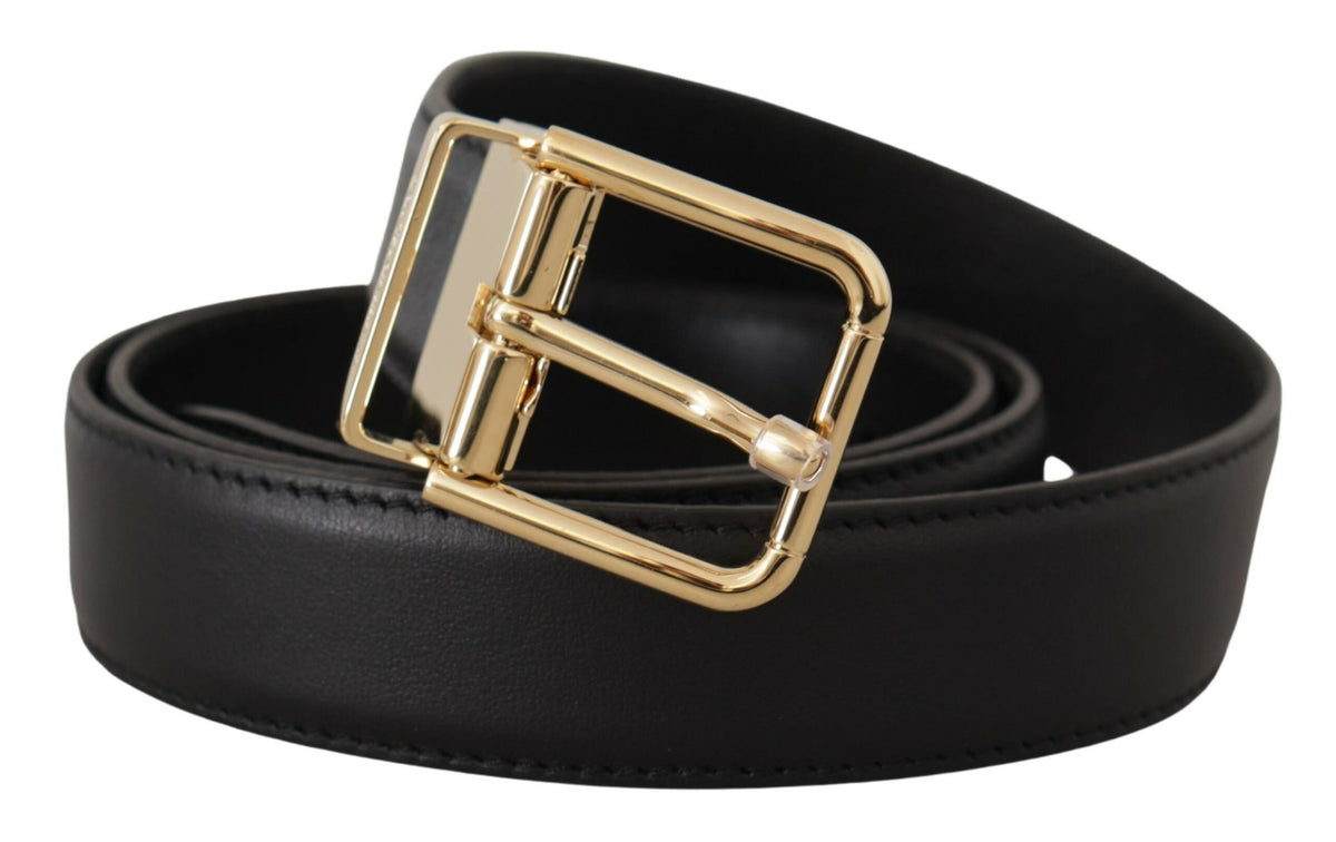 Ceinture élégante en cuir noir Dolce &amp; Gabbana avec boucle en métal