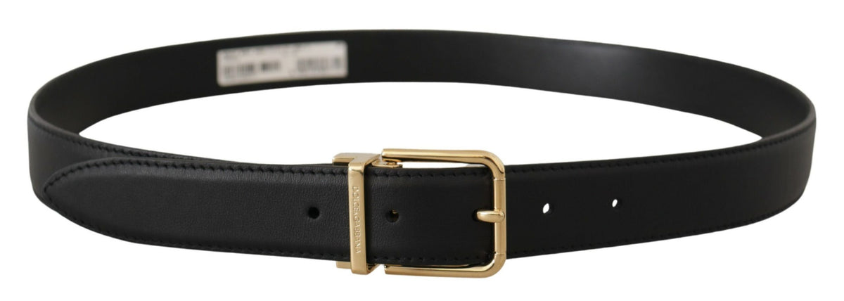 Ceinture élégante en cuir noir Dolce &amp; Gabbana avec boucle en métal