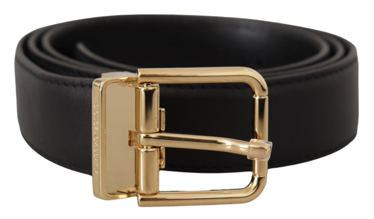 Ceinture élégante en cuir noir Dolce &amp; Gabbana avec boucle en métal