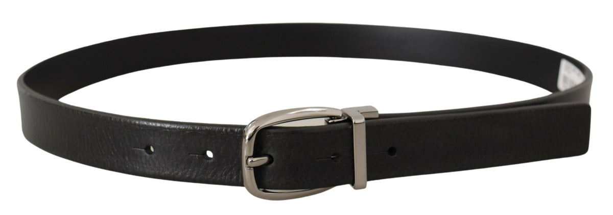 Ceinture élégante en cuir noir Dolce &amp; Gabbana avec boucle en métal