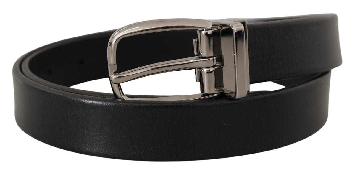 Ceinture élégante en cuir noir Dolce &amp; Gabbana avec boucle en métal