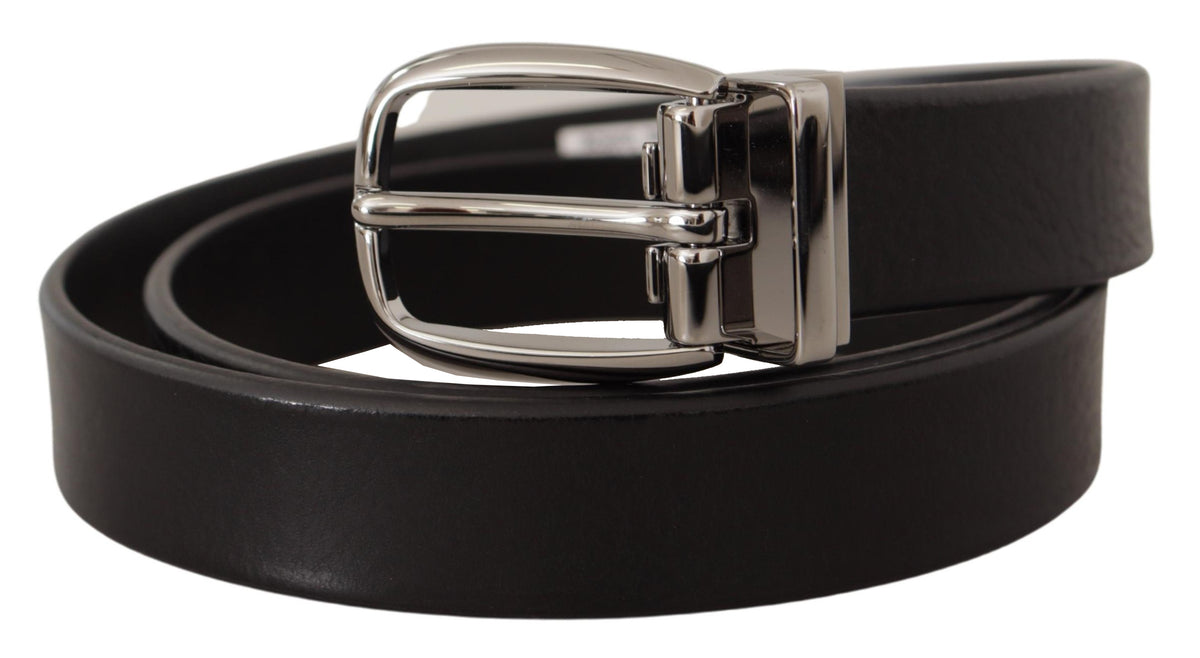 Ceinture élégante en cuir noir Dolce &amp; Gabbana avec boucle en métal