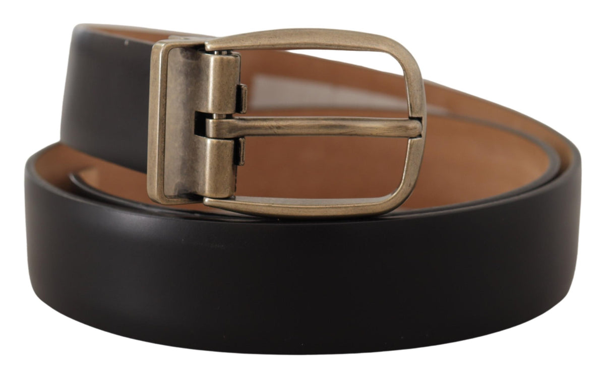 Ceinture élégante en cuir noir Dolce &amp; Gabbana avec boucle en métal