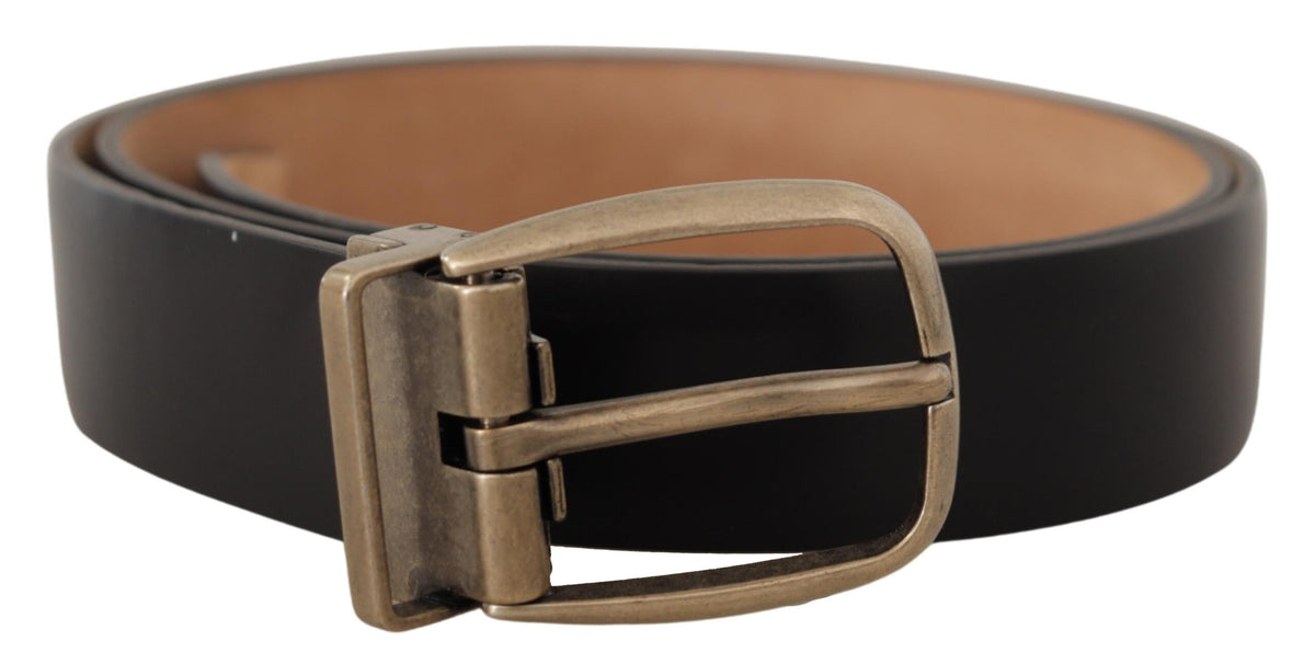 Ceinture élégante en cuir noir Dolce &amp; Gabbana avec boucle en métal