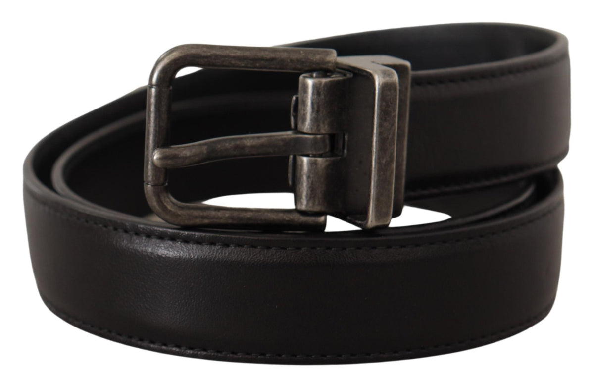 Ceinture élégante en cuir noir Dolce &amp; Gabbana avec boucle en métal