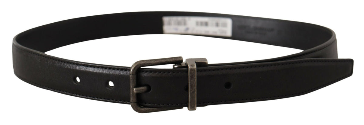 Ceinture élégante en cuir noir Dolce &amp; Gabbana avec boucle en métal