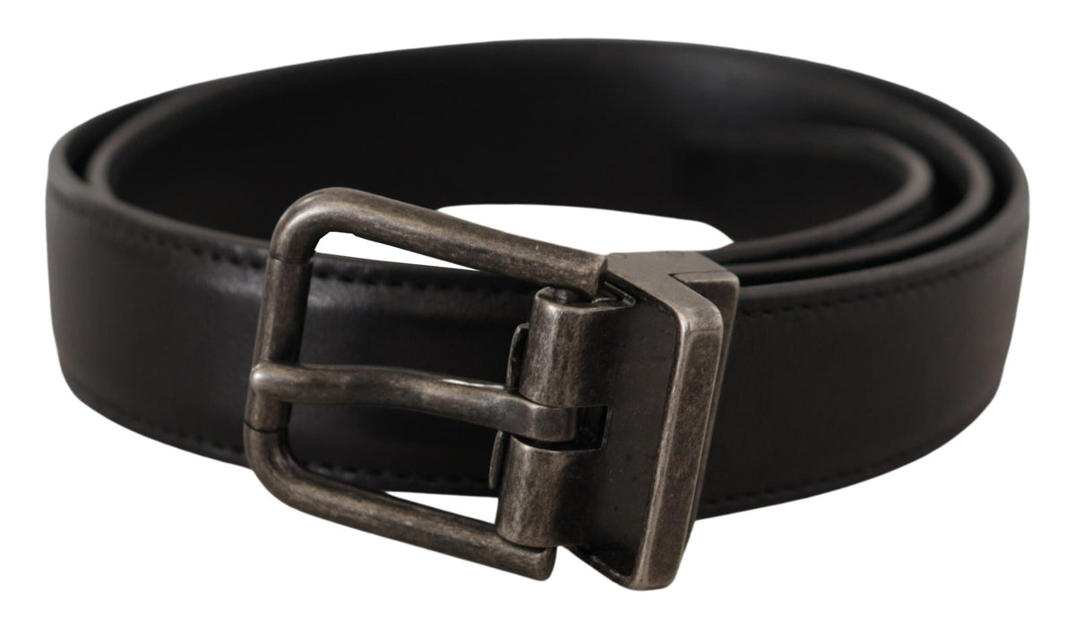 Ceinture élégante en cuir noir Dolce &amp; Gabbana avec boucle en métal