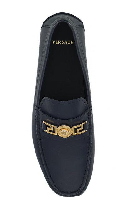 Mocassins Versace élégants en cuir de veau bleu marine