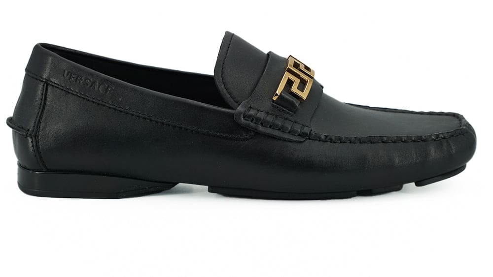 Mocassins Versace pour hommes en cuir de veau noir élégant