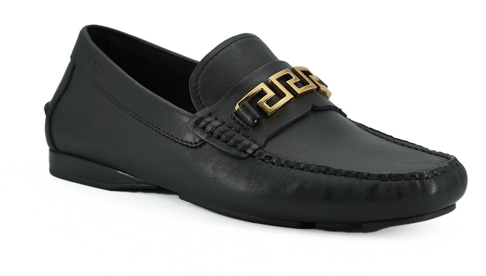 Mocassins Versace pour hommes en cuir de veau noir élégant