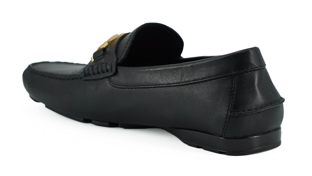 Mocassins Versace pour hommes en cuir de veau noir élégant