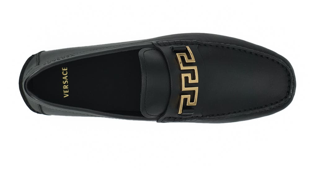 Mocassins Versace pour hommes en cuir de veau noir élégant