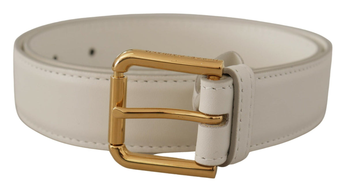 Ceinture en cuir blanc chic Dolce &amp; Gabbana avec boucle gravée en or