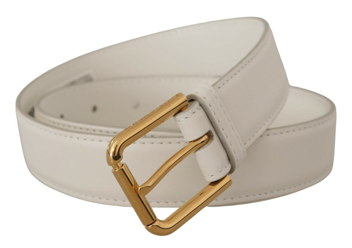 Ceinture en cuir blanc chic Dolce &amp; Gabbana avec boucle gravée en or