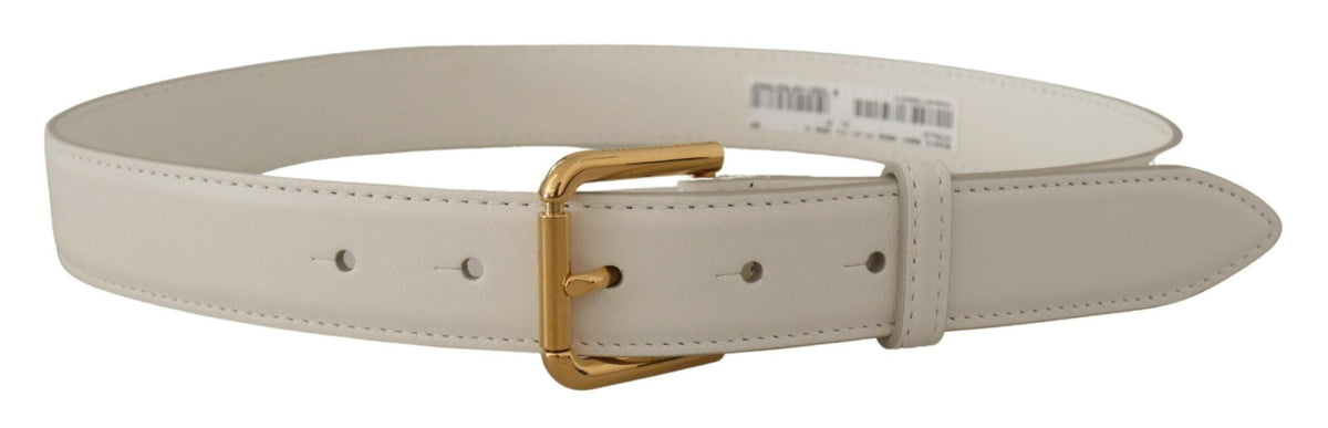 Ceinture en cuir blanc chic Dolce &amp; Gabbana avec boucle gravée en or