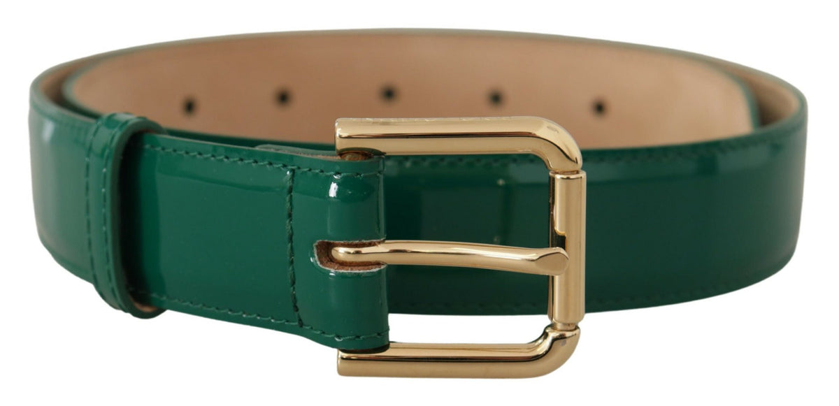 Ceinture élégante en cuir vert Dolce &amp; Gabbana avec boucle dorée