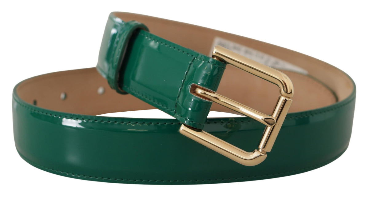 Ceinture élégante en cuir vert Dolce &amp; Gabbana avec boucle dorée