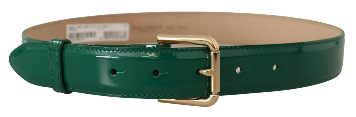 Ceinture élégante en cuir vert Dolce &amp; Gabbana avec boucle dorée