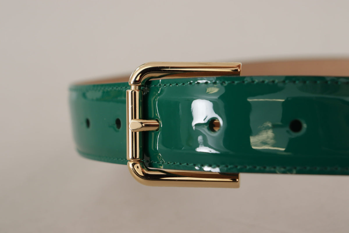 Ceinture élégante en cuir vert Dolce &amp; Gabbana avec boucle dorée