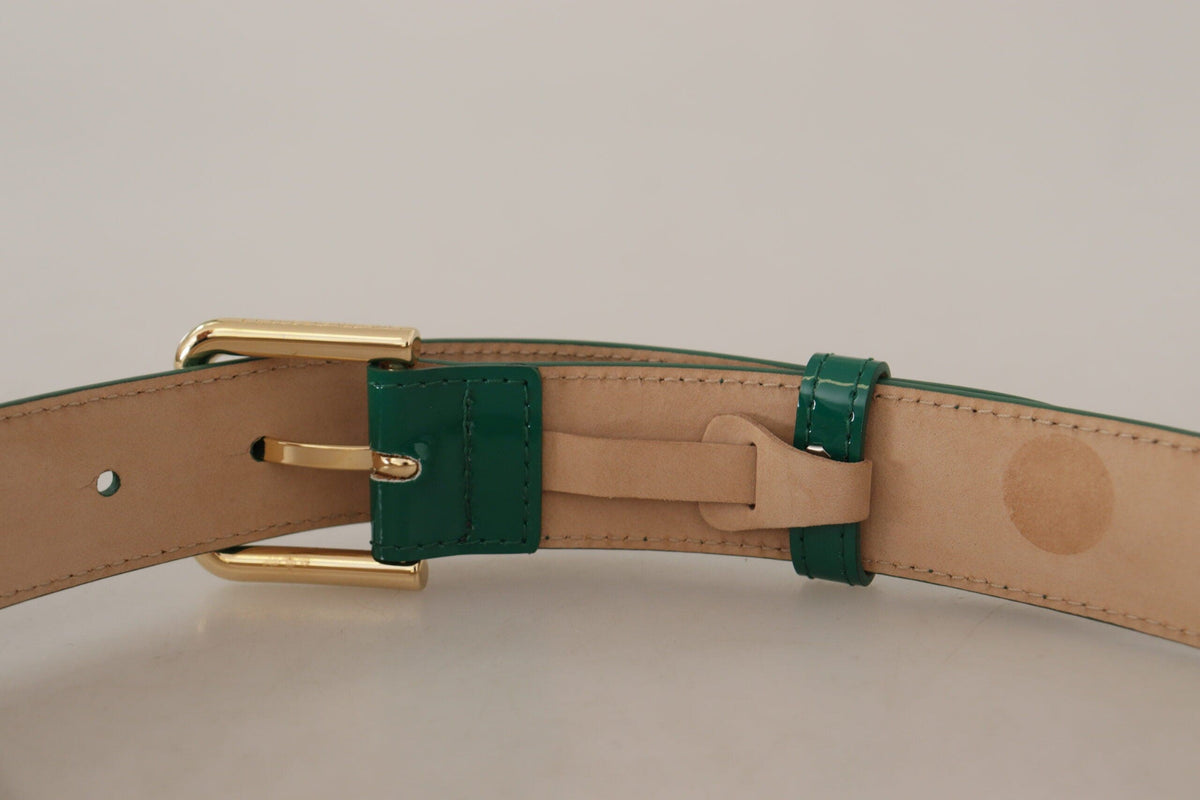 Ceinture élégante en cuir vert Dolce &amp; Gabbana avec boucle dorée