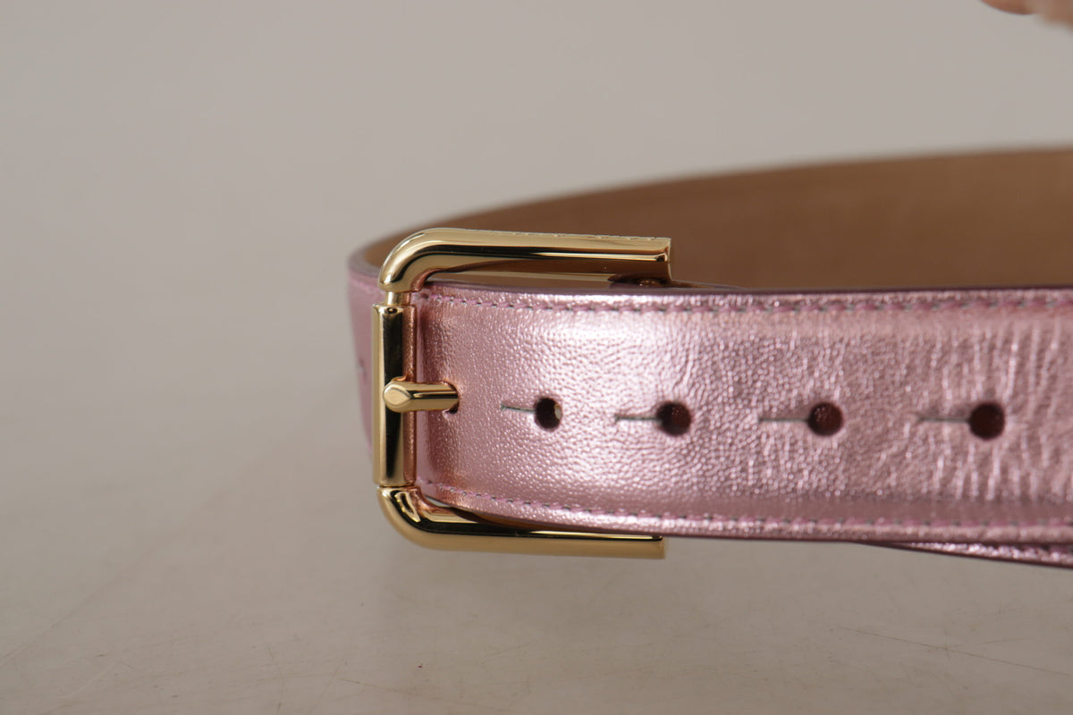 Ceinture élégante en cuir rose métallisé Dolce &amp; Gabbana