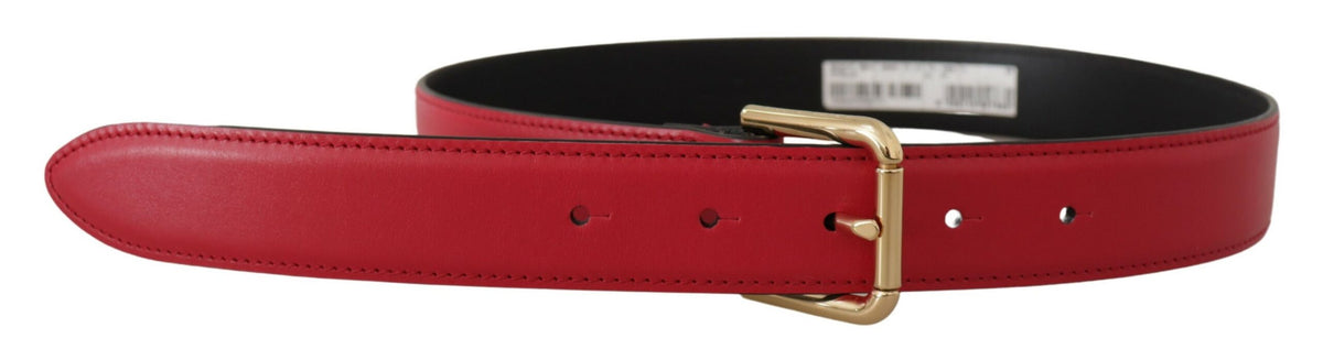 Ceinture élégante en cuir rouge Dolce &amp; Gabbana avec boucle dorée