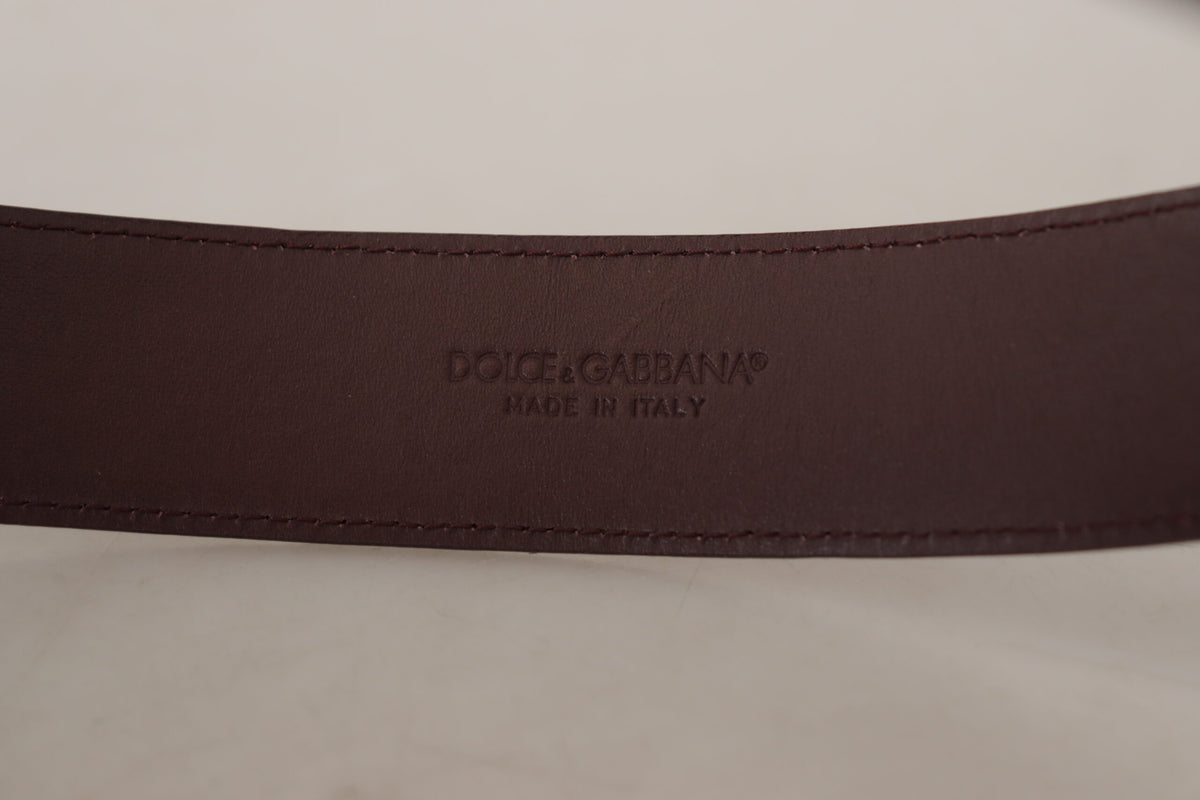 Dolce & Gabbana Elegant Maroon Leather Belt with Engraved Buckle