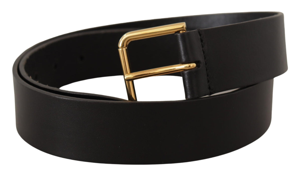 Ceinture élégante en cuir noir Dolce &amp; Gabbana avec boucle dorée