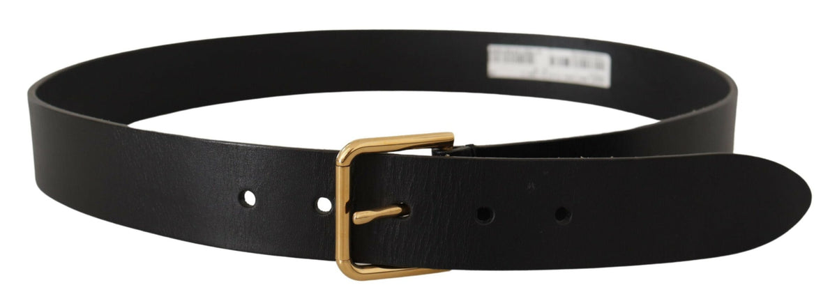 Ceinture élégante en cuir noir Dolce &amp; Gabbana avec boucle dorée