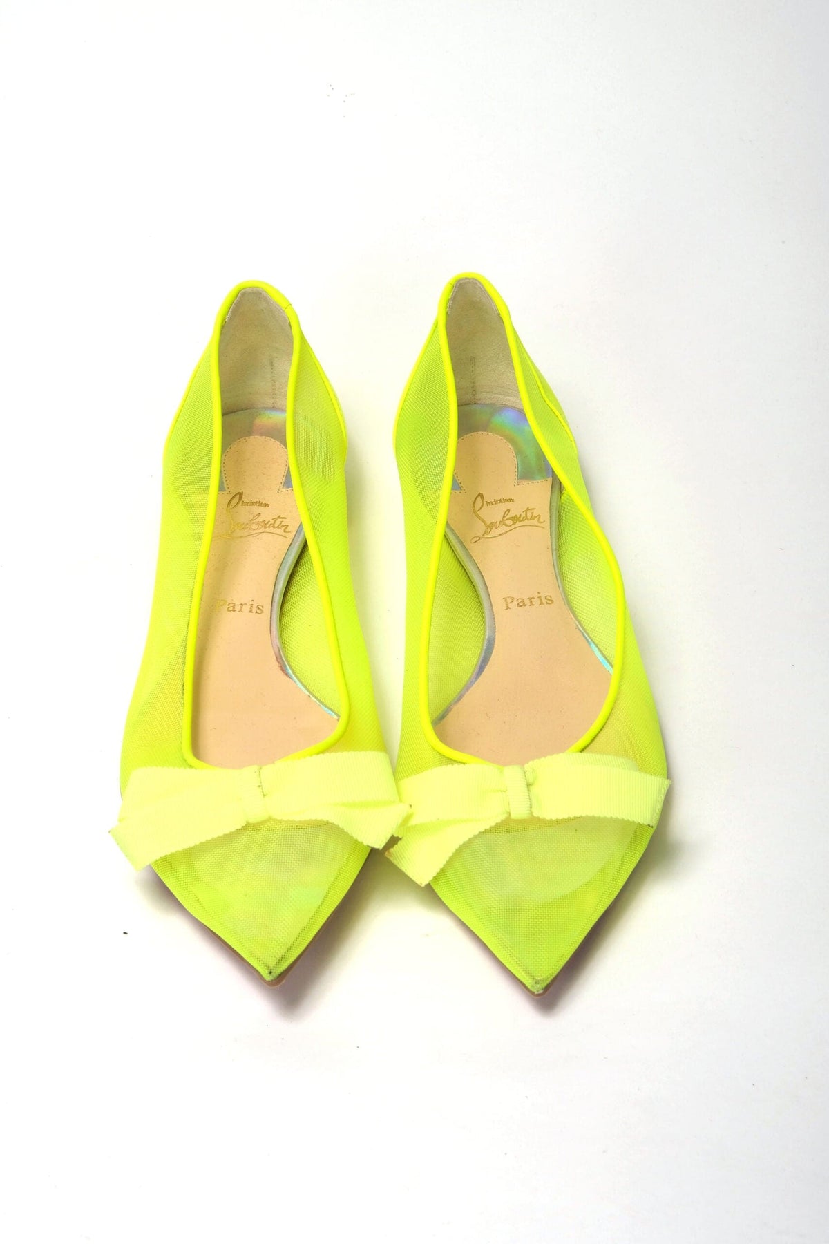 Christian Louboutin Chaussures plates à bout pointu jaune fluo