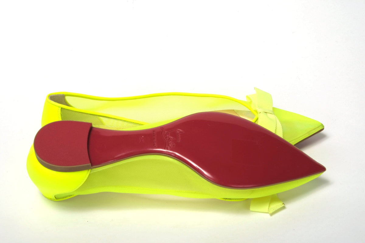 Christian Louboutin Chaussures plates à bout pointu jaune fluo