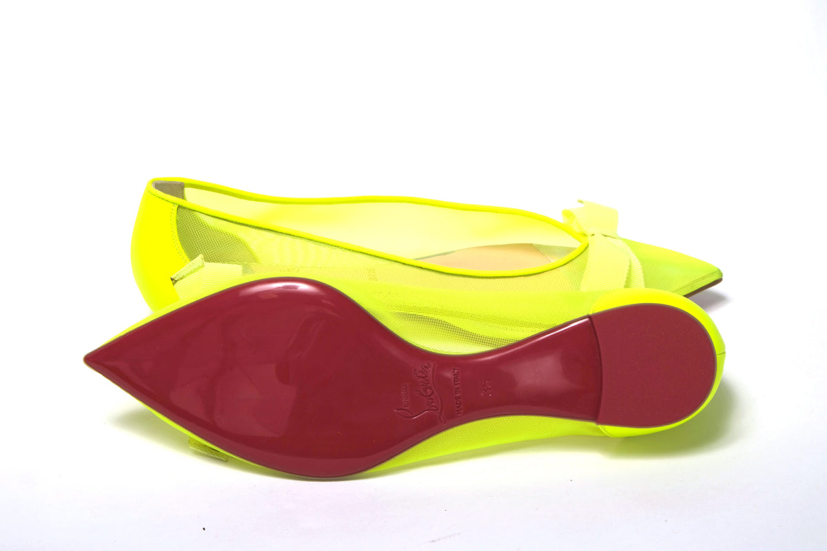 Christian Louboutin Chaussures plates à bout pointu jaune fluo