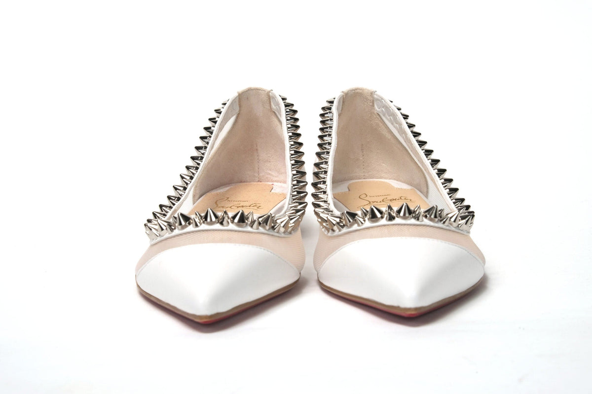 Christian Louboutin Bianco Blanc Argent Chaussures à bout plat et pointu