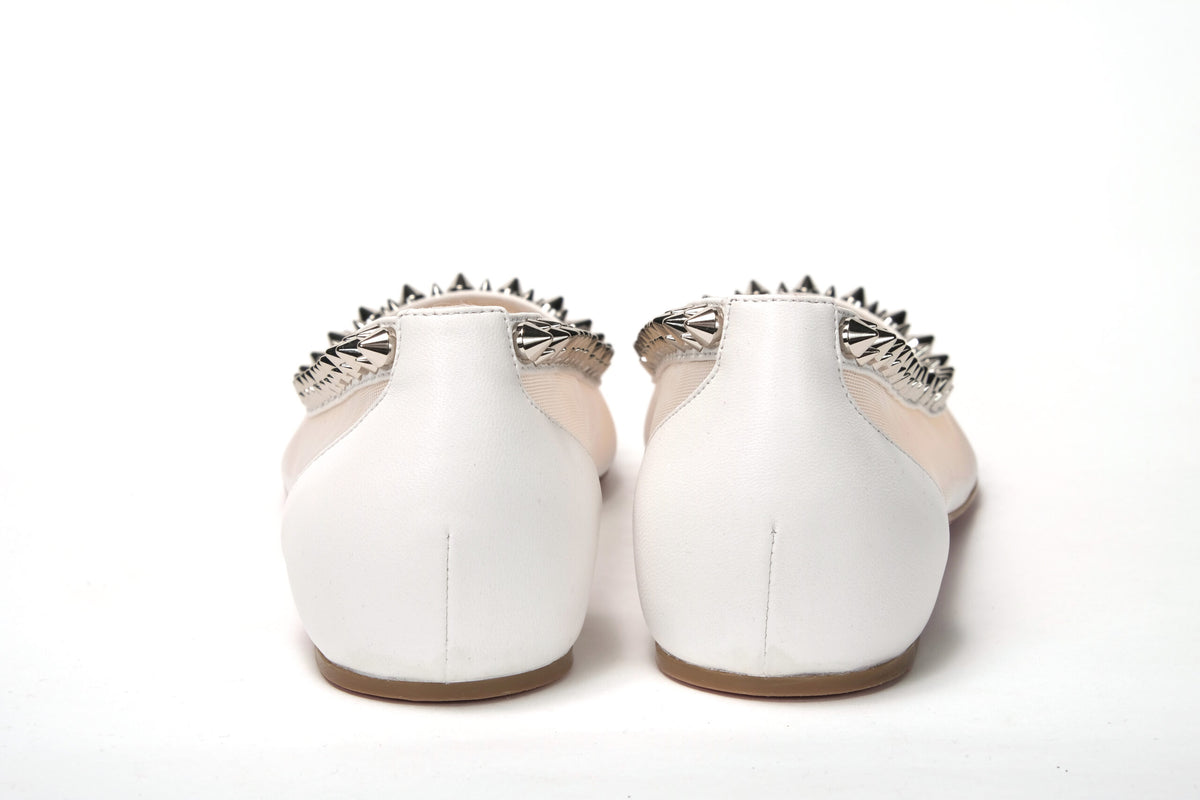 Christian Louboutin Bianco Blanc Argent Chaussures à bout plat et pointu