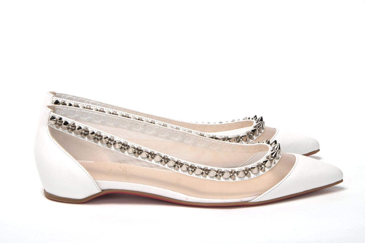 Christian Louboutin Bianco Blanc Argent Chaussures à bout plat et pointu