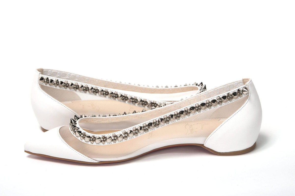 Christian Louboutin Bianco Blanc Argent Chaussures à bout plat et pointu