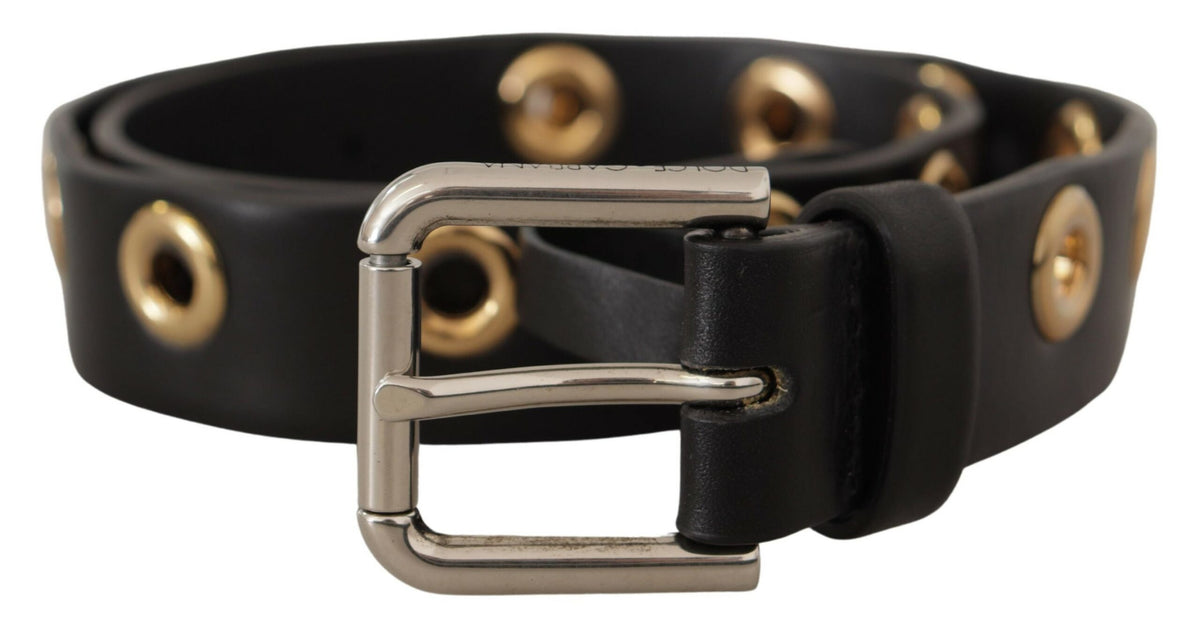 Ceinture en cuir noir chic Dolce &amp; Gabbana avec boucle gravée