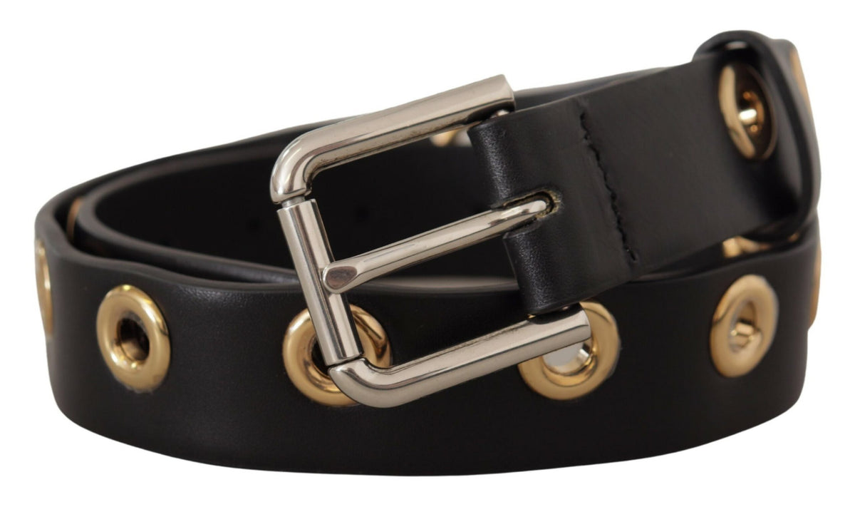 Ceinture en cuir noir chic Dolce &amp; Gabbana avec boucle gravée