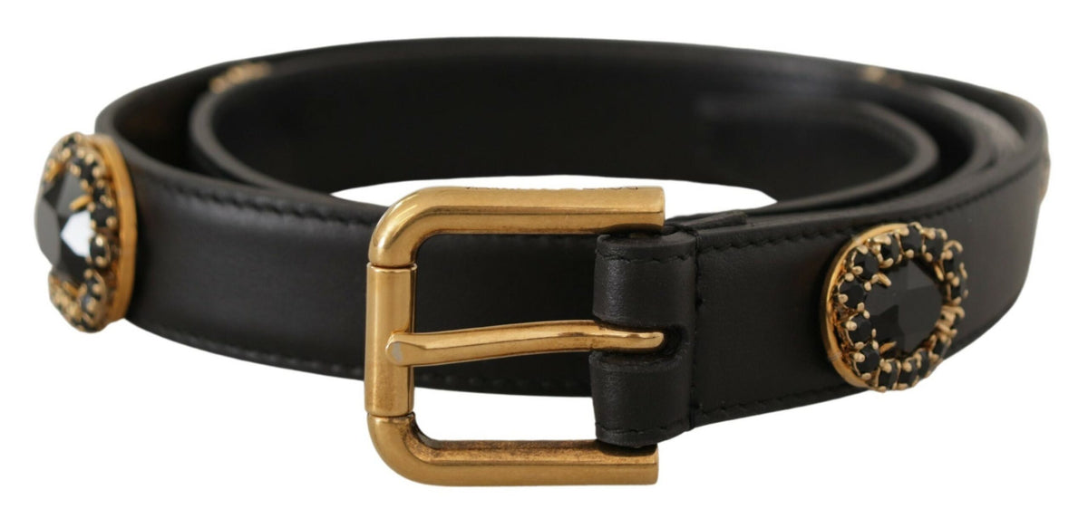 Ceinture élégante en cuir noir avec logo Dolce &amp; Gabbana