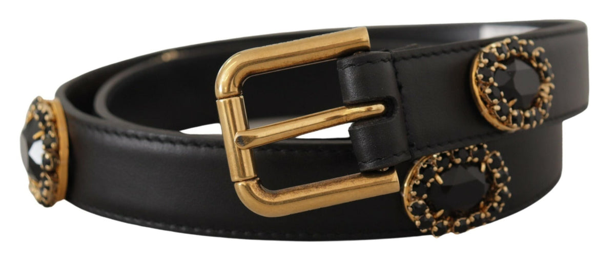 Ceinture élégante en cuir noir avec logo Dolce &amp; Gabbana