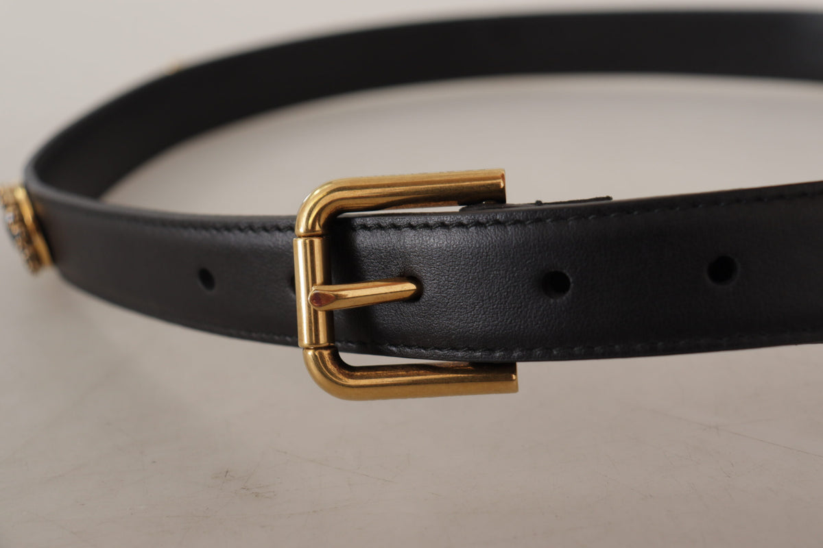 Ceinture élégante en cuir noir avec logo Dolce &amp; Gabbana