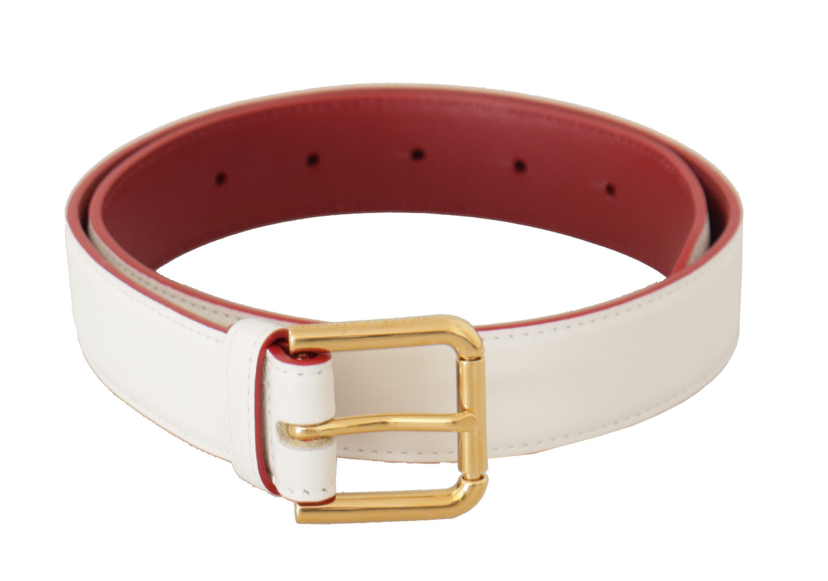 Ceinture élégante en cuir blanc Dolce &amp; Gabbana avec boucle gravée