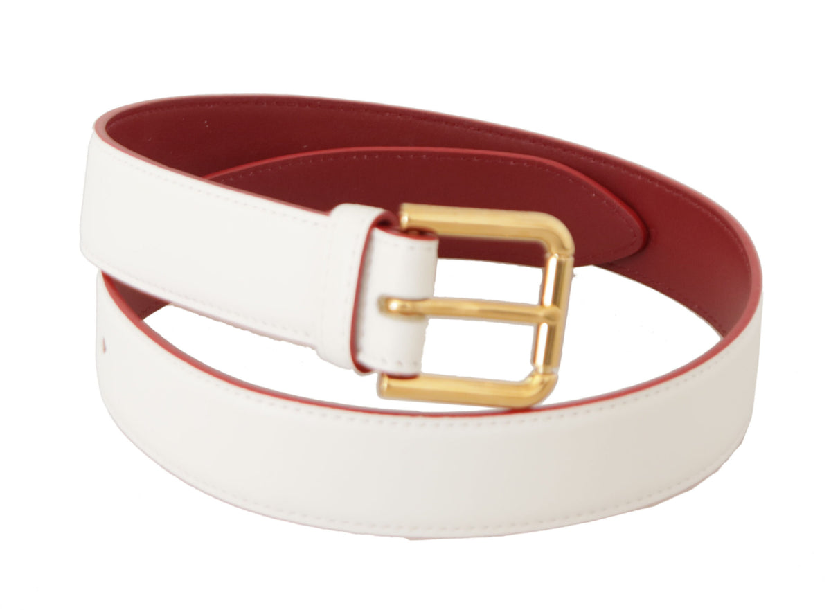 Ceinture élégante en cuir blanc Dolce &amp; Gabbana avec boucle gravée