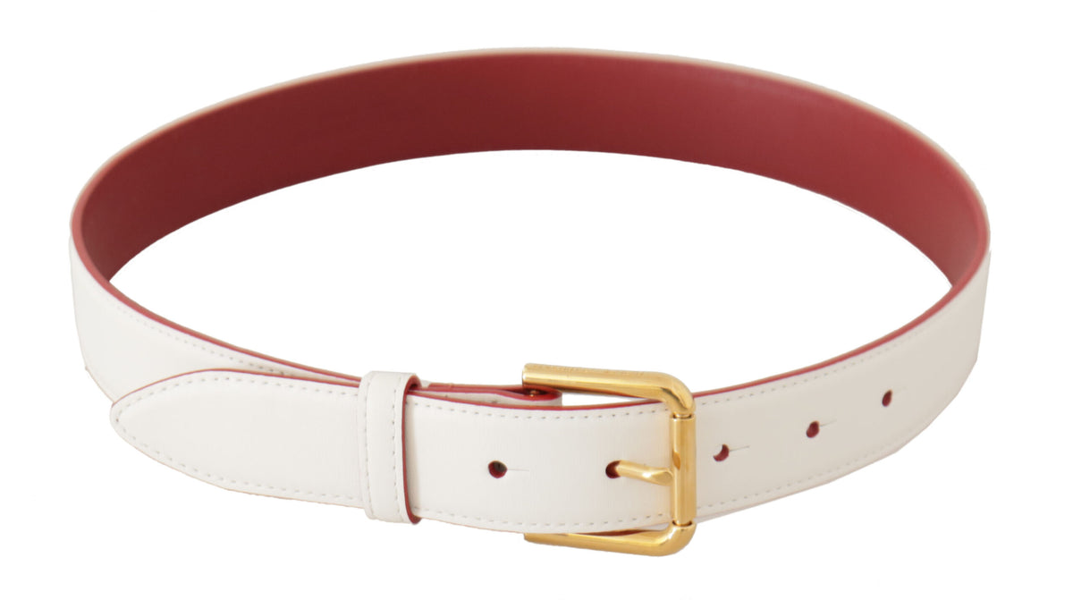 Ceinture élégante en cuir blanc Dolce &amp; Gabbana avec boucle gravée