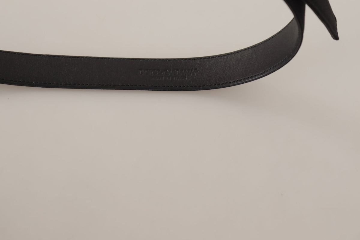 Ceinture élégante en cuir noir Dolce &amp; Gabbana avec boucle en métal