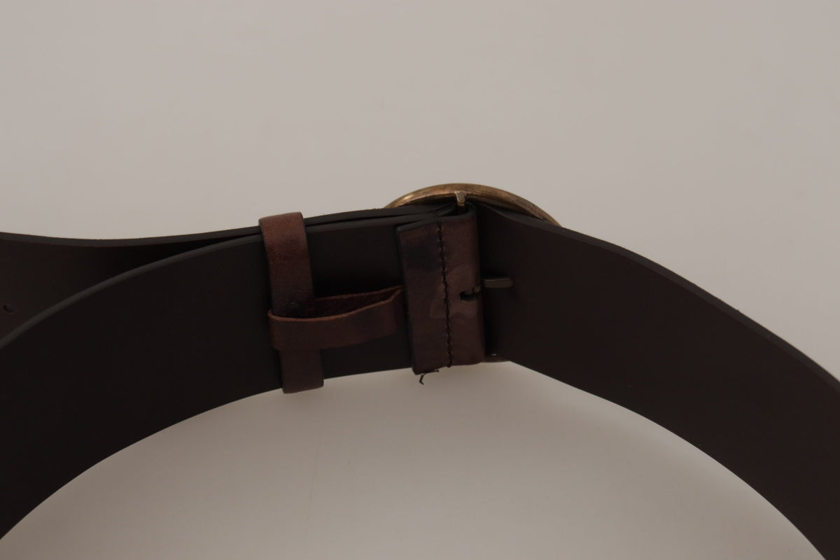 Ceinture élégante en cuir marron foncé Dolce &amp; Gabbana avec boucle à logo