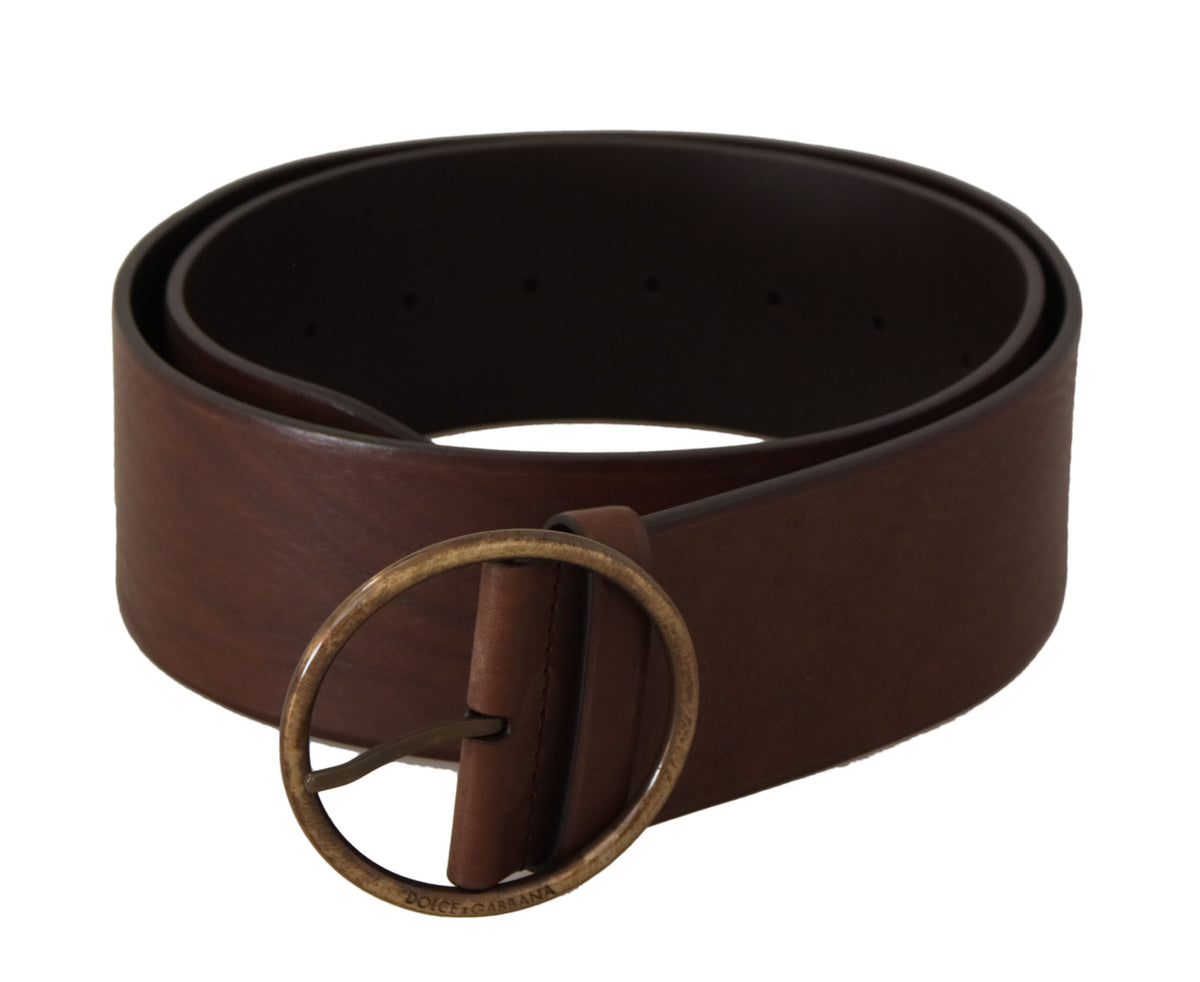 Ceinture élégante en cuir marron Dolce &amp; Gabbana avec boucle gravée