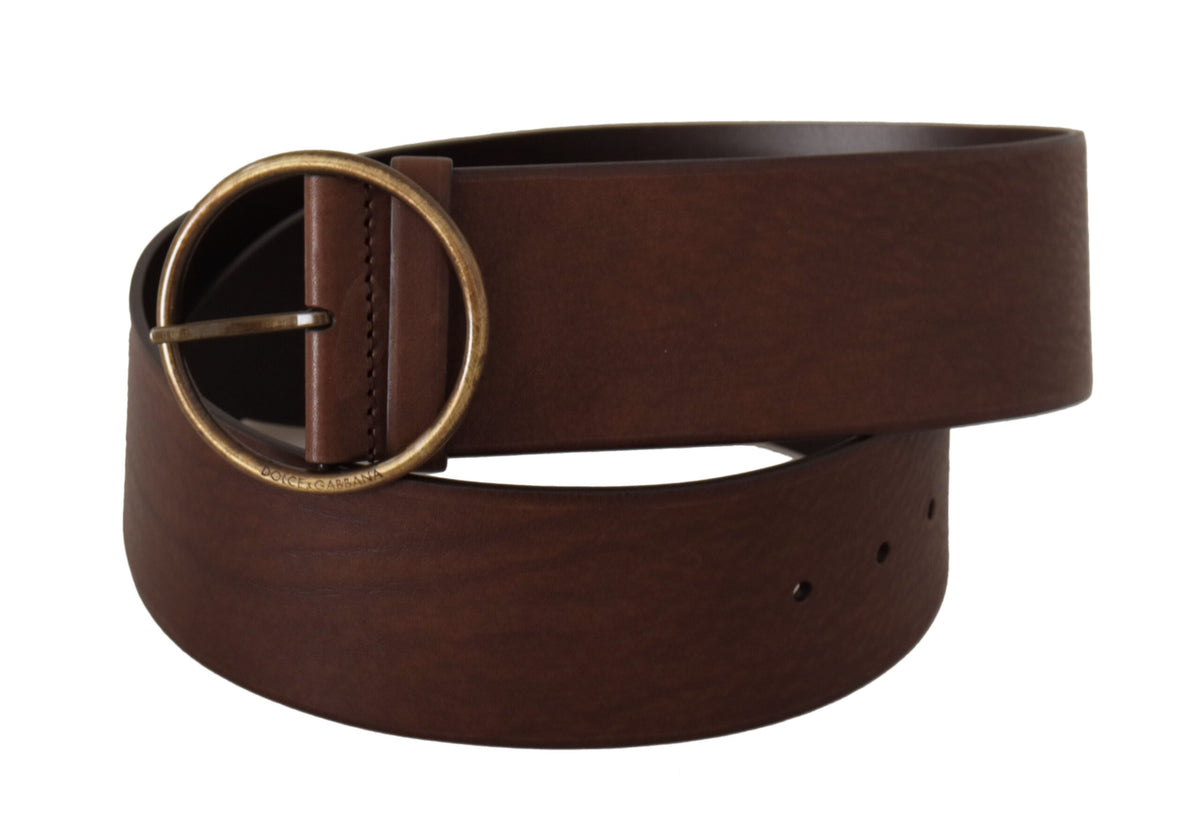 Ceinture élégante en cuir marron Dolce &amp; Gabbana avec boucle gravée