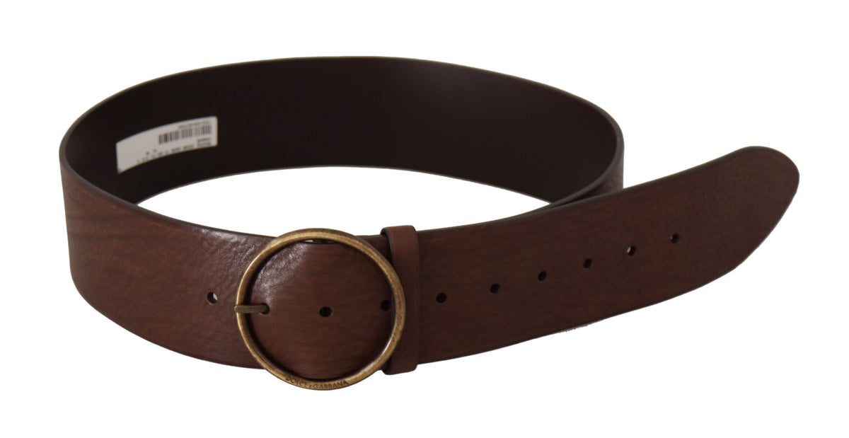 Ceinture élégante en cuir marron Dolce &amp; Gabbana avec boucle gravée