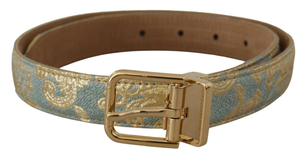 Ceinture élégante en cuir bleu clair Dolce &amp; Gabbana avec boucle dorée